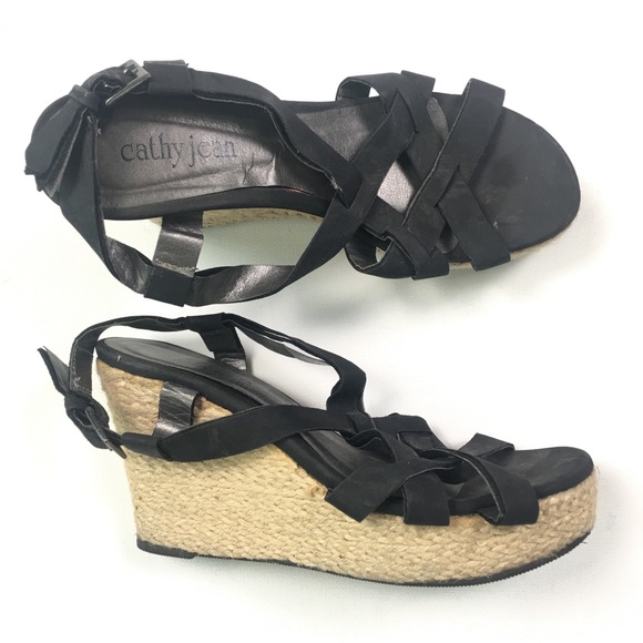 Cathy Jean Shoes - Cathy Jean Black Rope Wedge Sz 5 C59